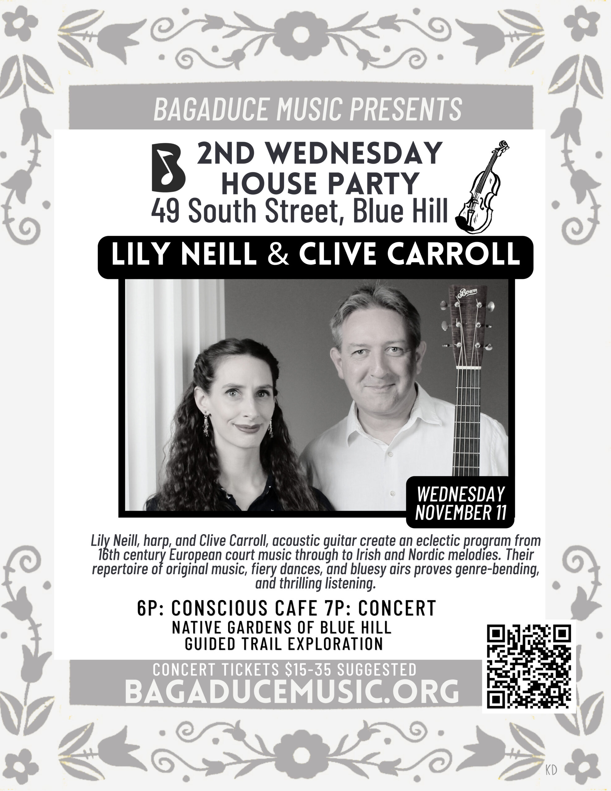 From Elizabethan Lute to Balkan Fire: Harpist Lily Neill and Guitarist Clive Carroll Play Bagaduce Music House Party
